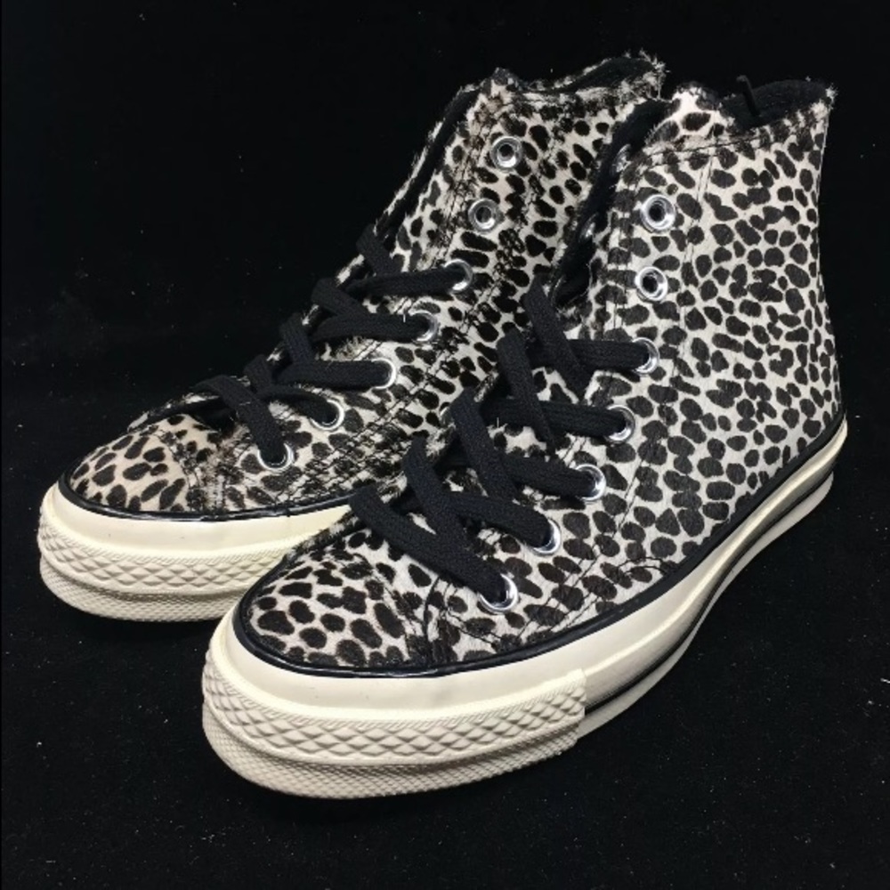 Converse Ctas `70 Cheetah-print Faux Fur High-top Black Egret Pony Hair 157621C - Picture 3 of 14